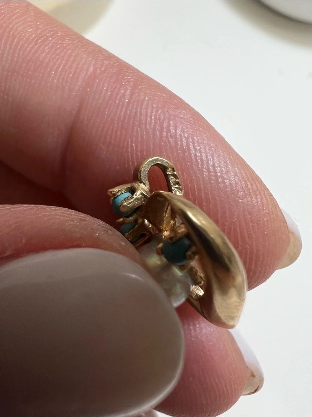 14K Gold Heart Pearl and Turquoise Accent Pendant